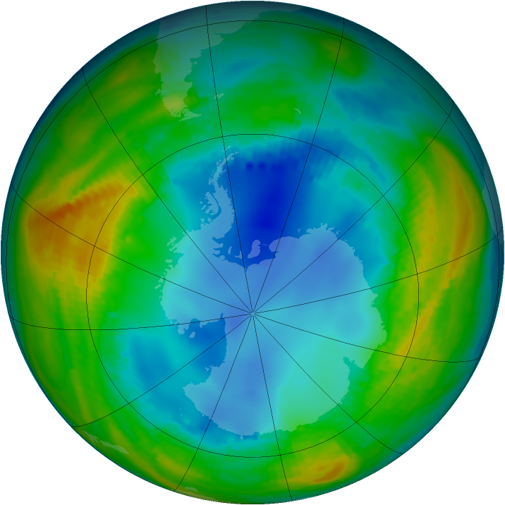 Antarctic ozone map for 29 July 2002
